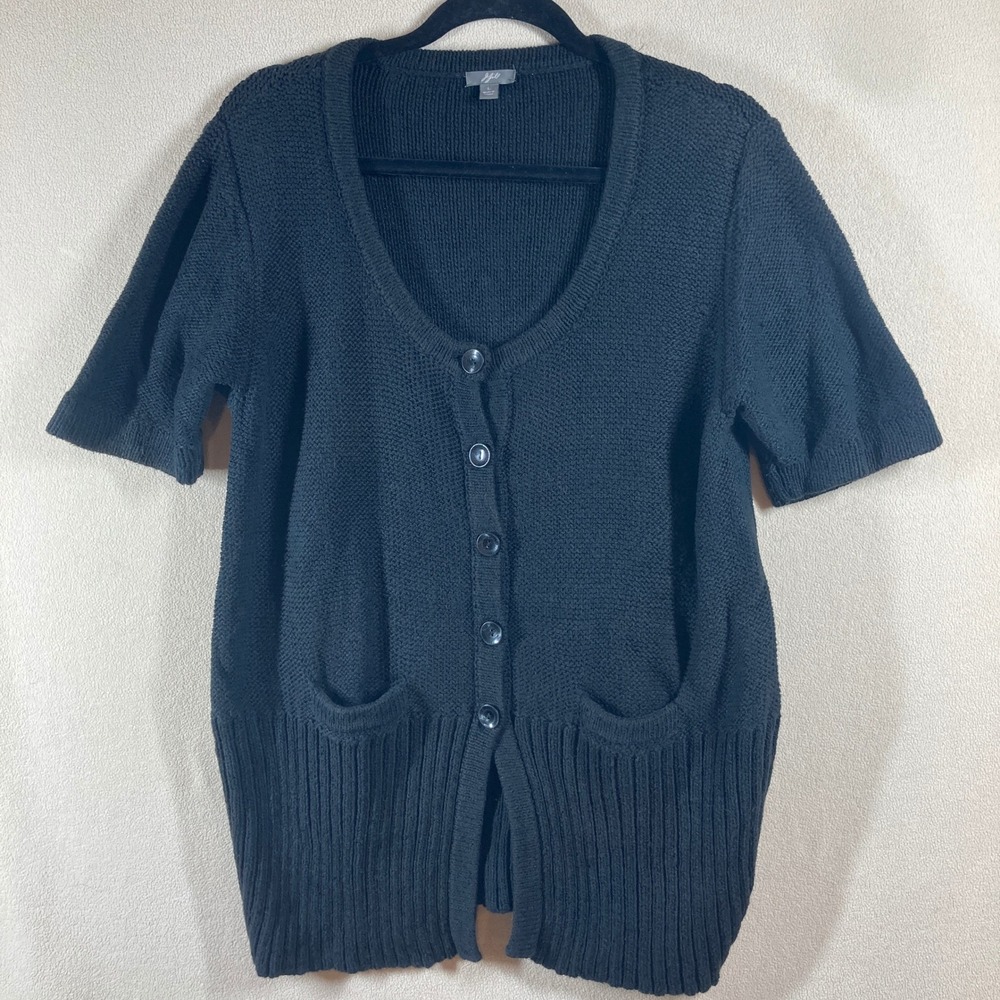 J. Jill‎ Vtg Y2K Button Front Sweater Sz L Black Chunky Knit Scoop Neck Pockets